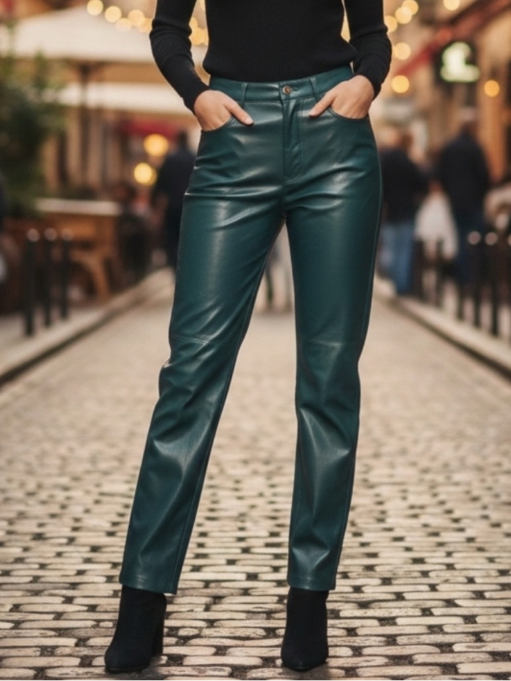Wilfred free teal faux leather jeans. Size 14